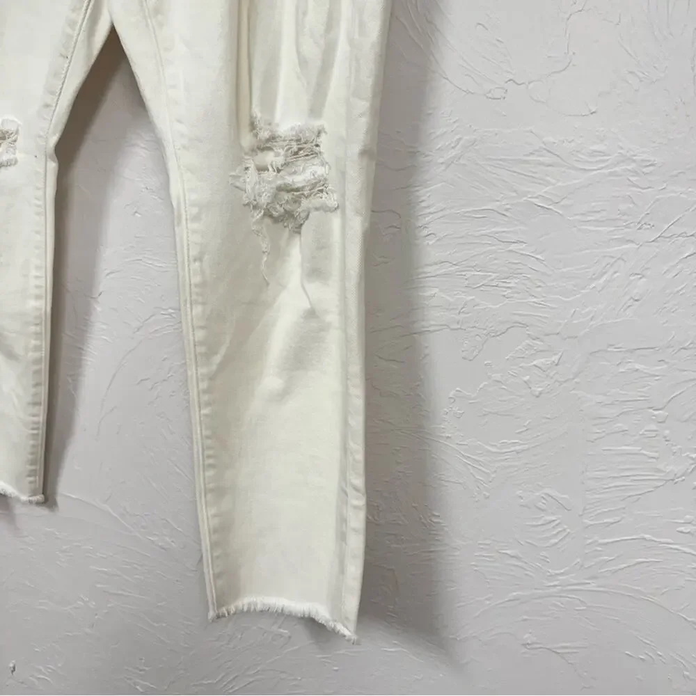 Torrid White High Rise Straight Leg Jeans Womens 14 Distressed Raw Hem Denim - Picture 5 of 13